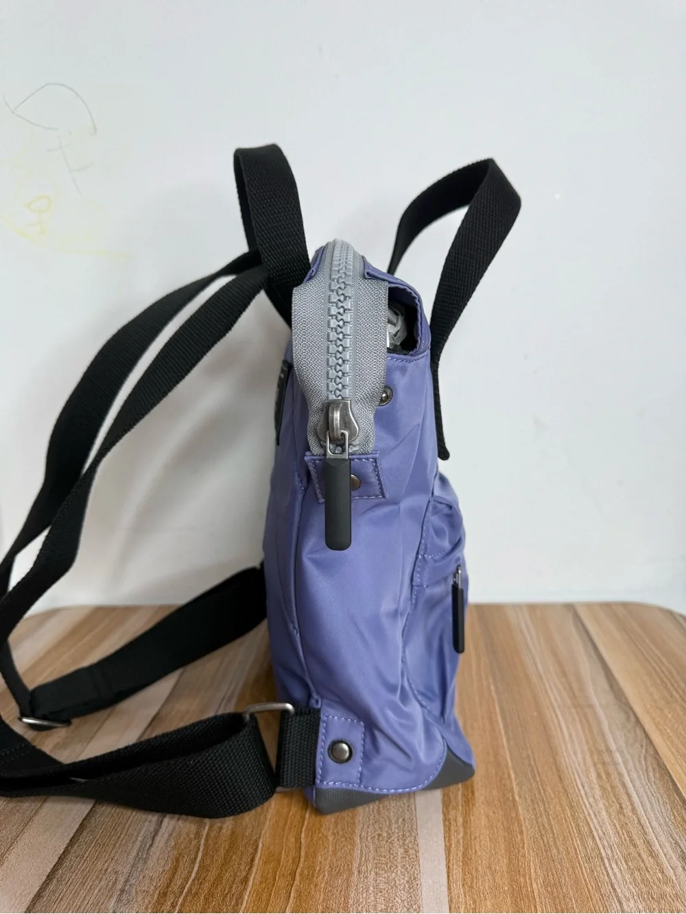 Ori London Bantry B Small Tote Backpack Recycled Nylon Wide Mouth Dusted Peri